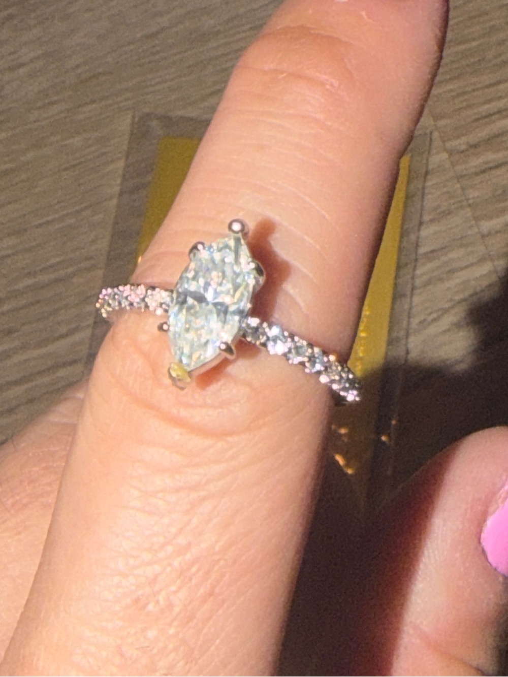 Elegant marquee Cut Crystal Ring in Silver - Women's Jewelry Mossanite